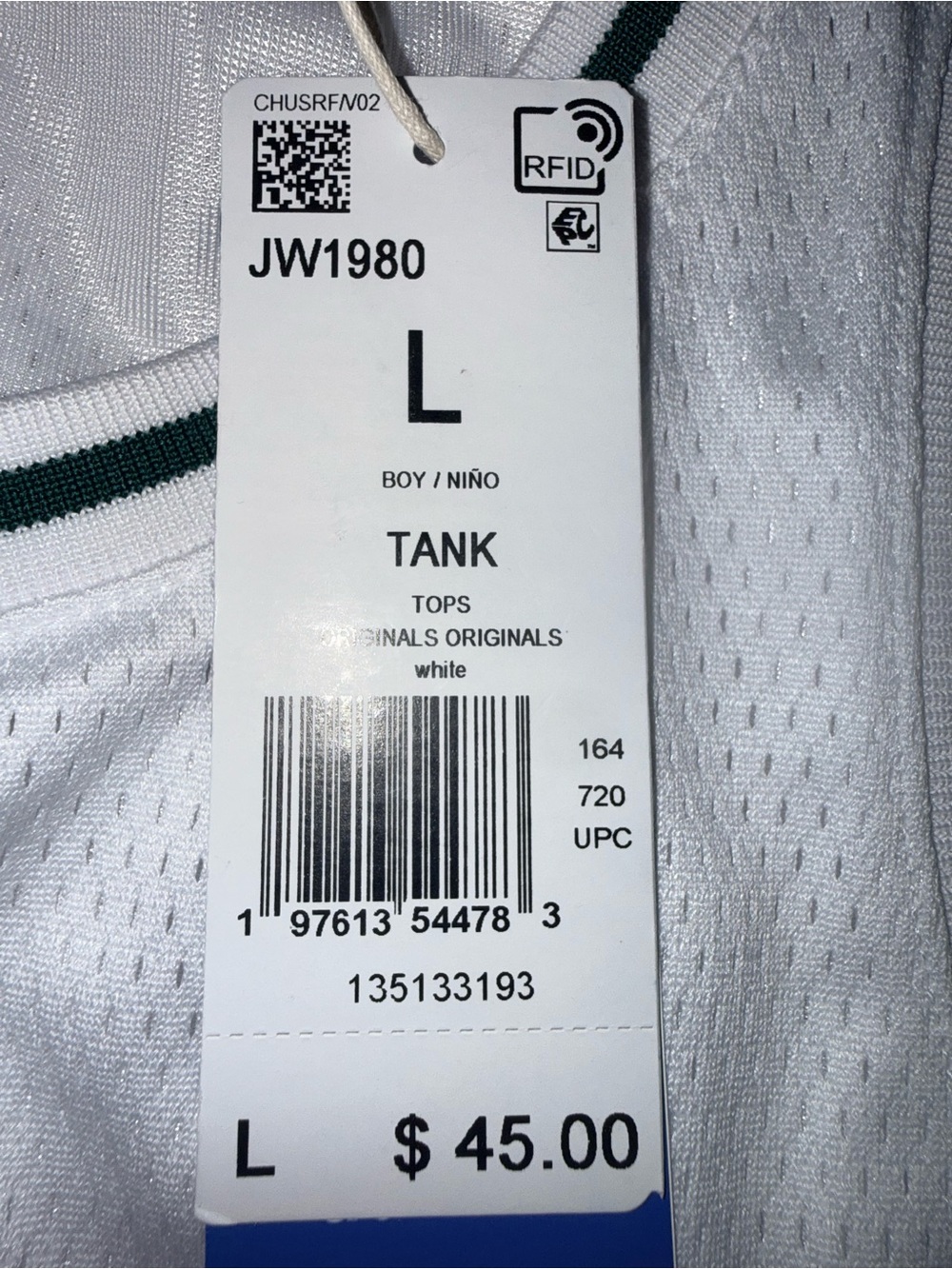 Adidas Originals Mesh Jersey Tank Boys L NWT - Picture 3 of 5